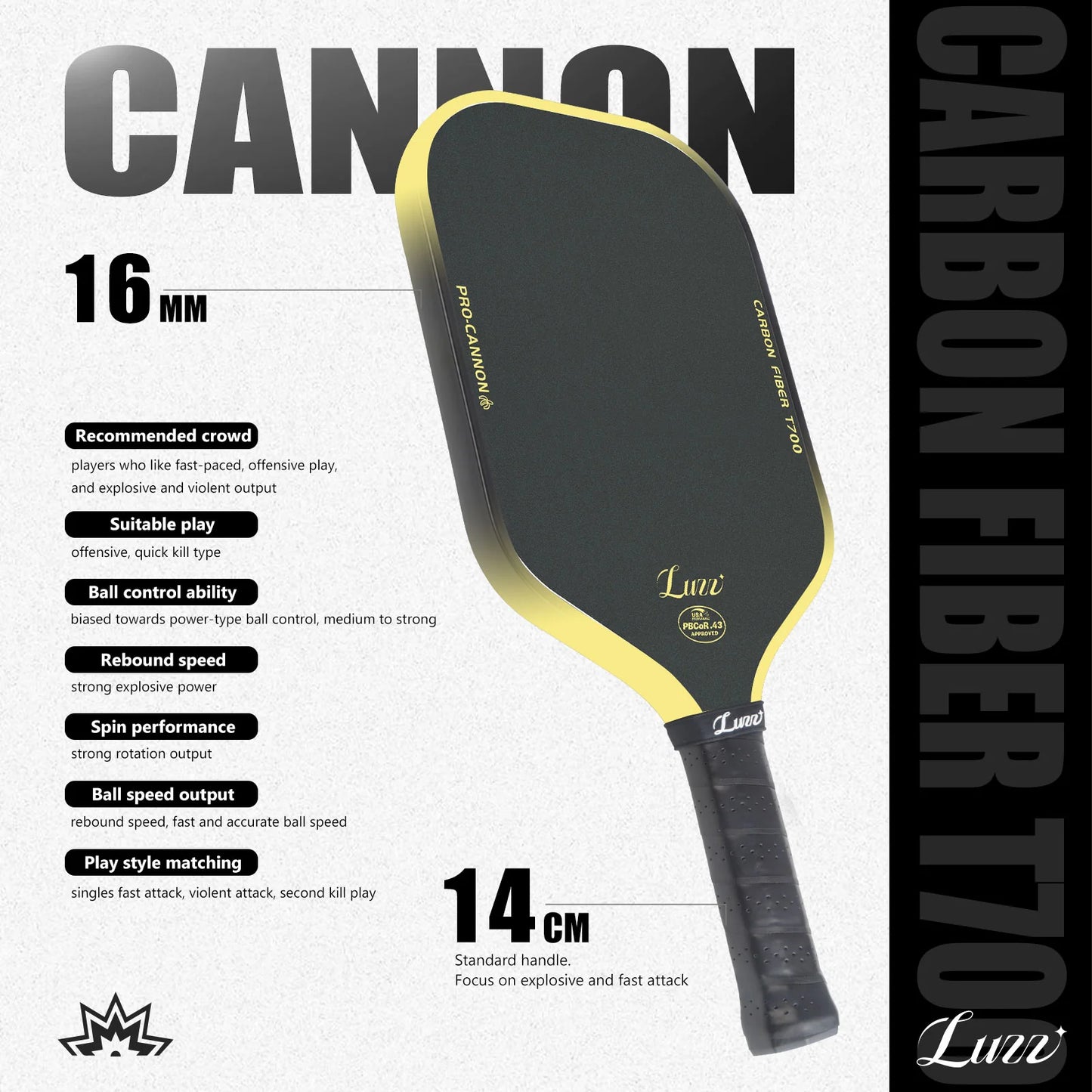 Luzzpickleball Minions Cannon Paddle T700 Carbon Friction Surface|Thermoformed