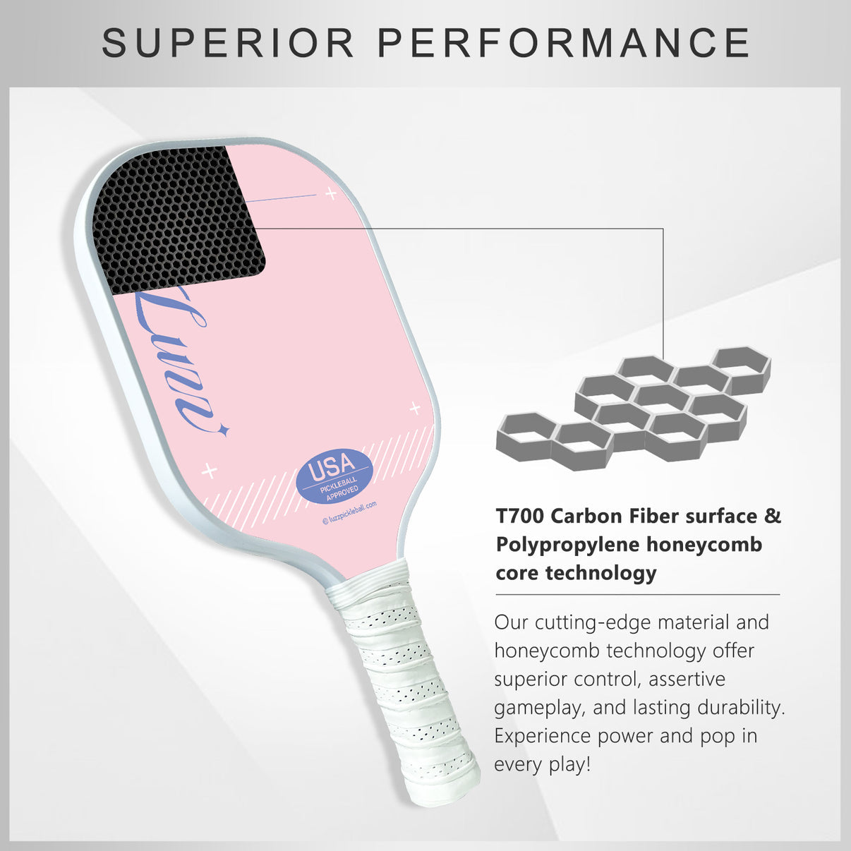 Luzzpickleball Pink Original Paddle (16mm) T700 Carbon Fiber