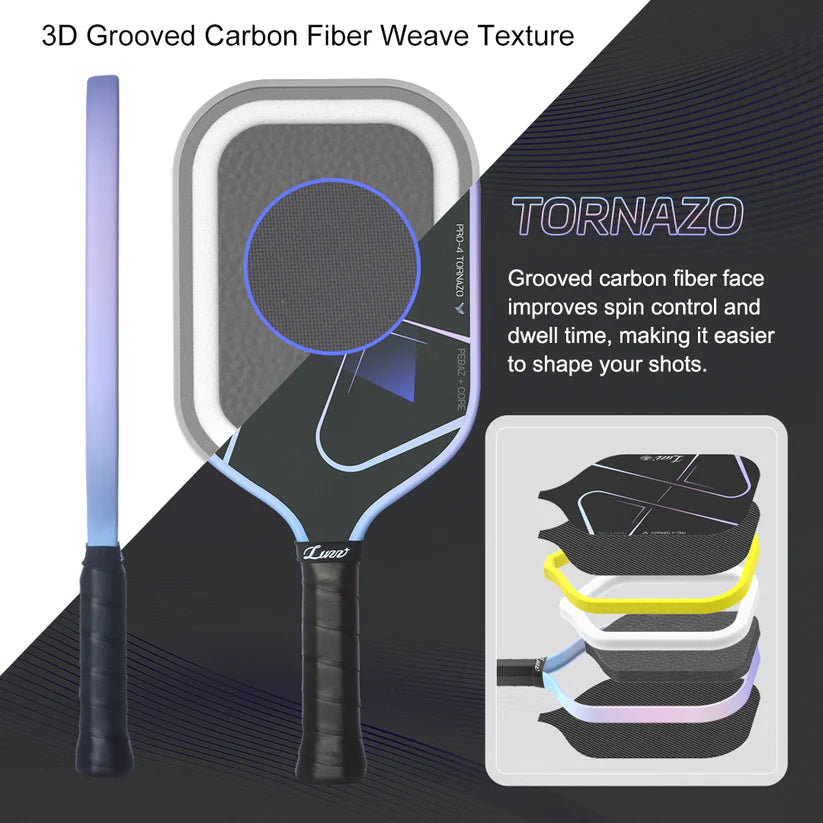Luzzpickleball Pro 4 Tornazo Carbon Fiber Pickleball Paddle - Dual-Layer Core - Tornado