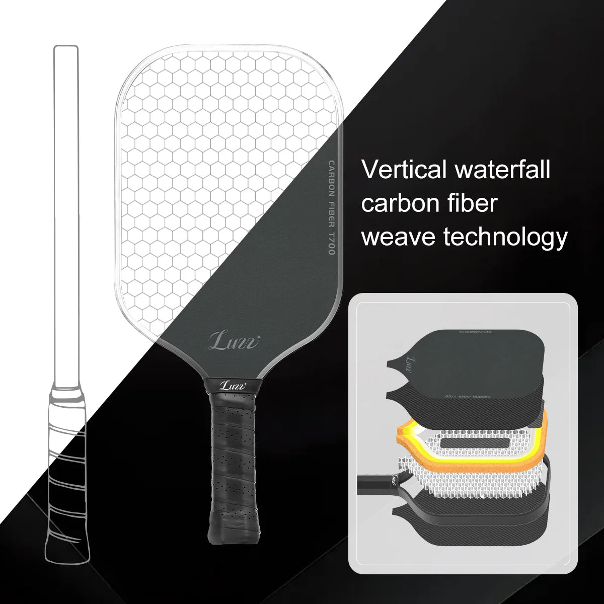 Luzzpickleball Cannon Paddle T700 Carbon Friction Surface|Thermoformed