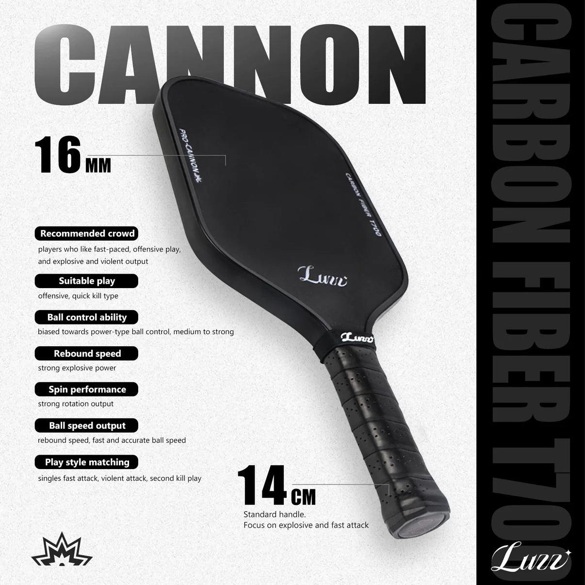 Luzzpickleball Cannon Paddle T700 Carbon Friction Surface|Thermoformed
