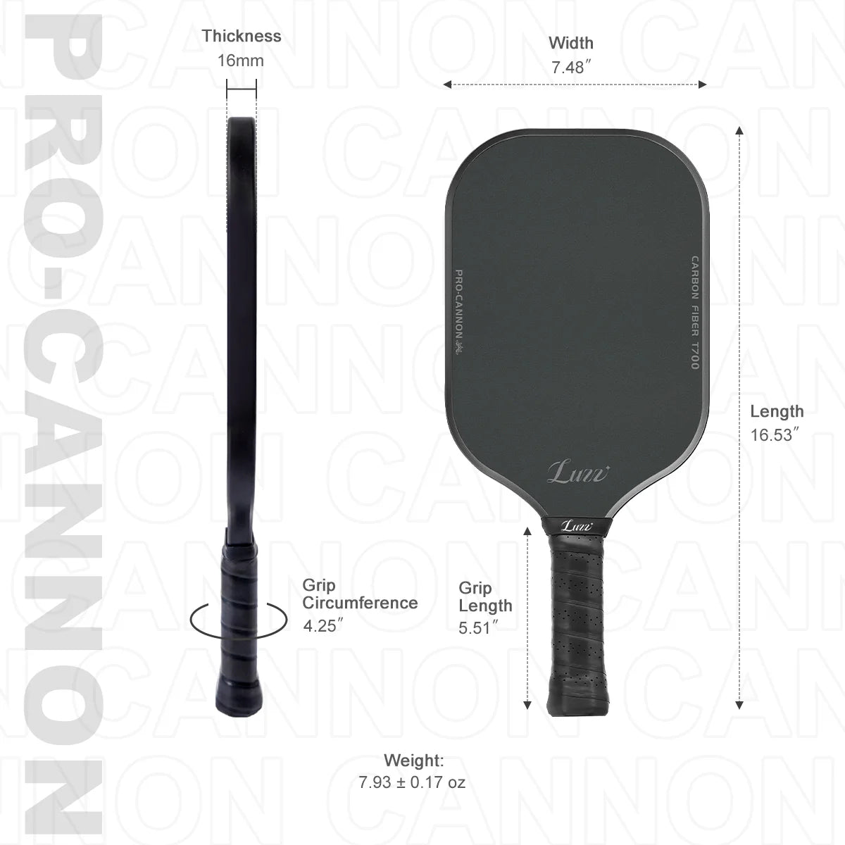 Luzzpickleball Cannon Paddle T700 Carbon Friction Surface|Thermoformed