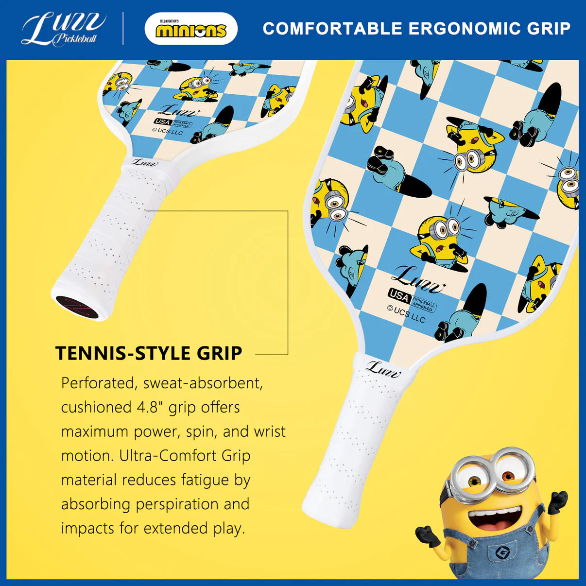 Luzzpickleball Minions Checker Champ Original Paddle (16mm) T700 Carbon Fiber