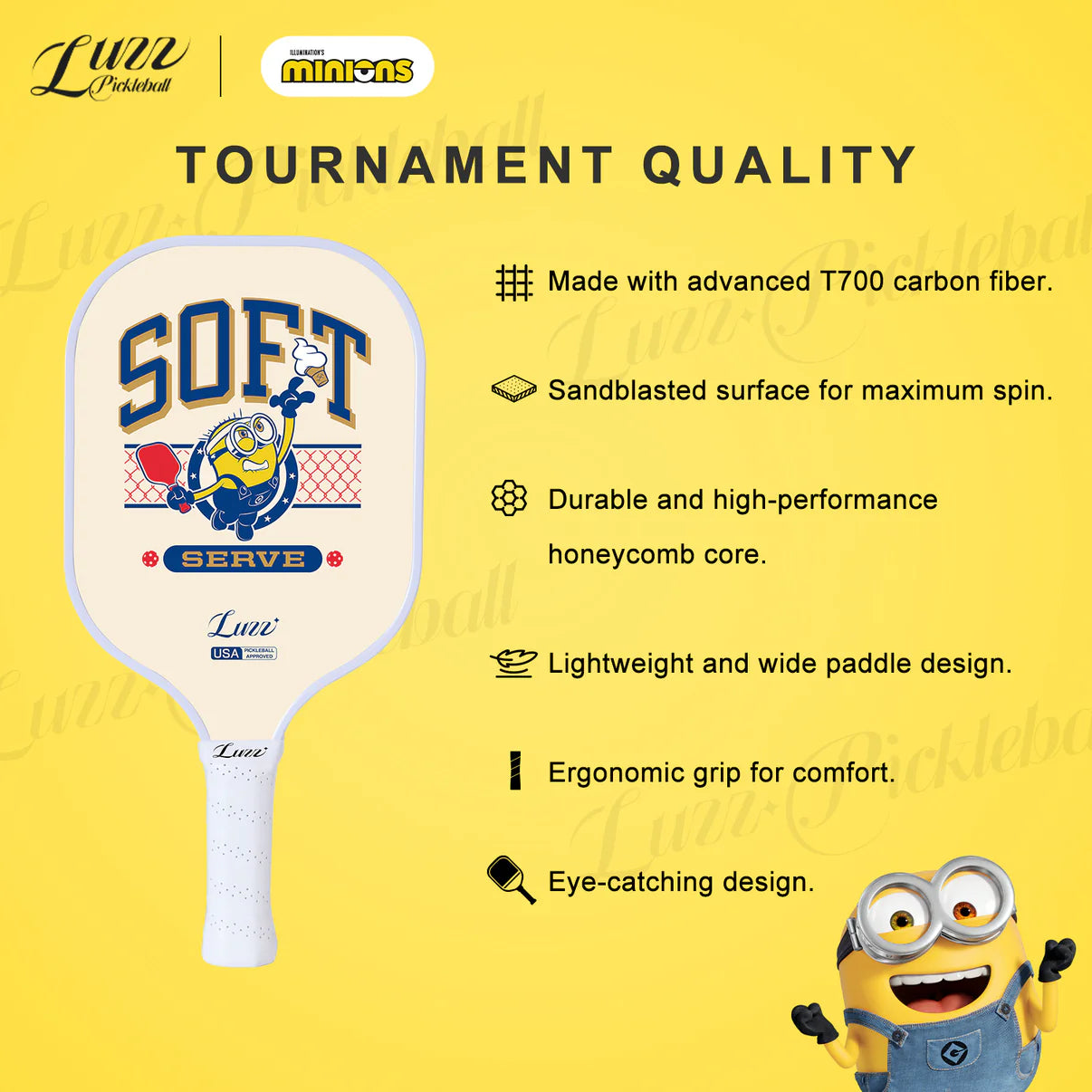 Luzzpickleball Minions Serve Original Paddle (16mm) T700 Carbon Fiber