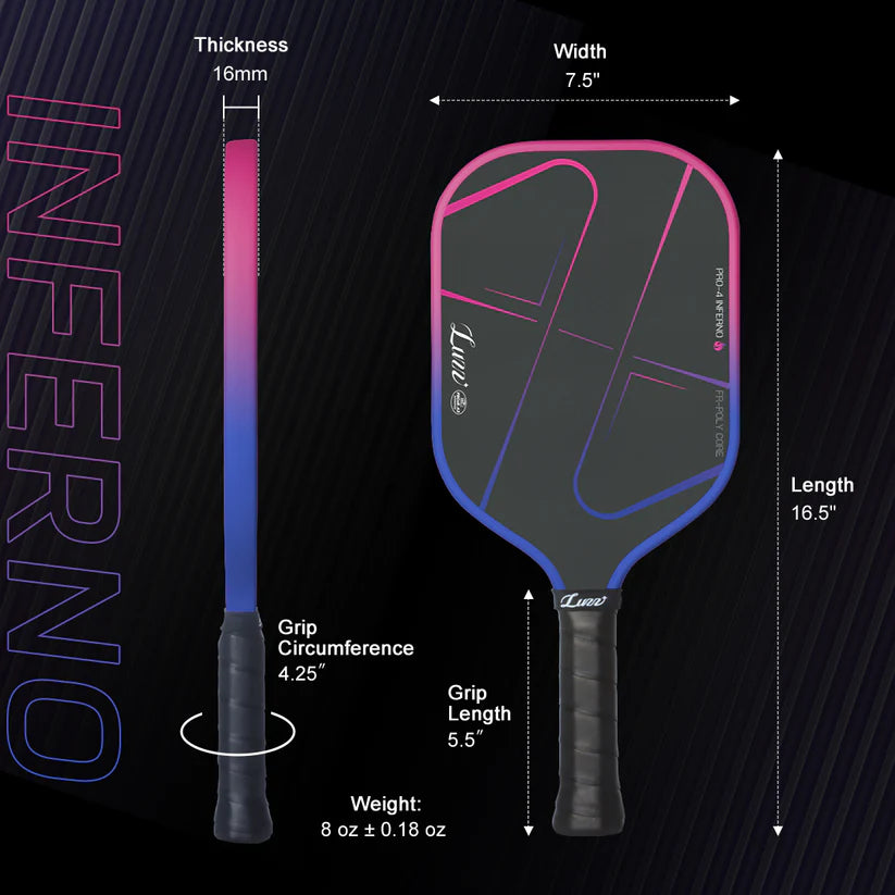 Luzzpickleball Pro 4 Inferno MPP Pickleball Paddle - Large Sweet Spot, Durable Core