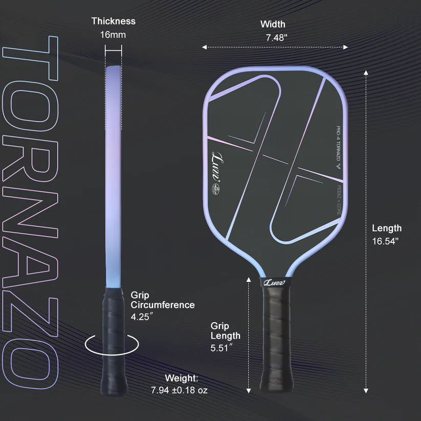 Luzzpickleball Pro 4 Tornazo Carbon Fiber Pickleball Paddle - Dual-Layer Core - Tornado