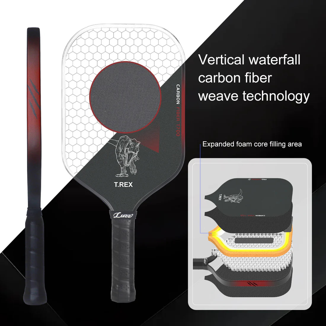 Luzzpickleball Jurassic Cannon Paddle T700 Carbon Friction Surface|Thermoformed 5.0' (1 reviews)