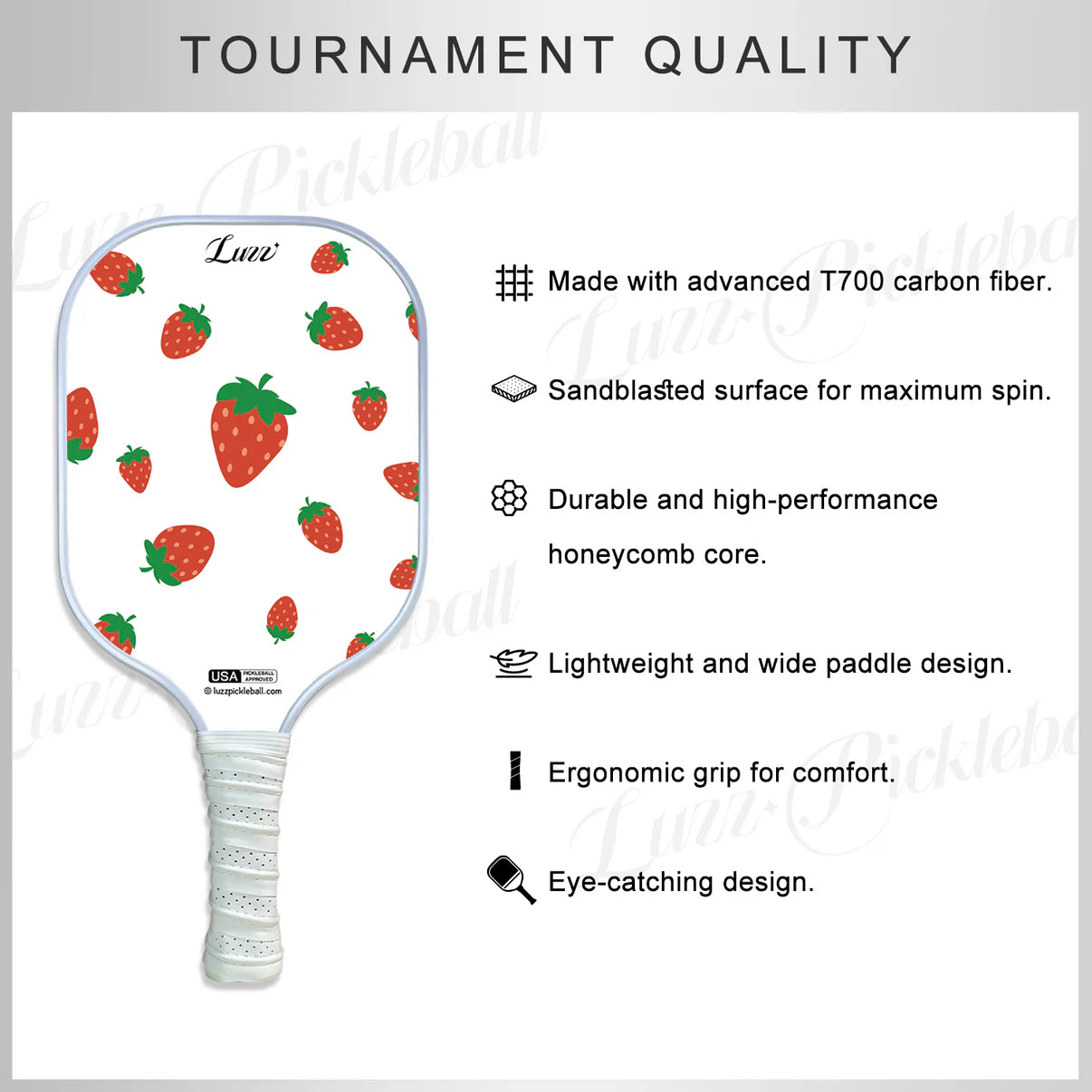 [Pre-Order] Luzzpickleball Strawberries Original Paddle (16mm) T700 Carbon Fiber