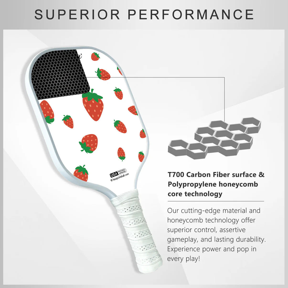 [Pre-Order] Luzzpickleball Strawberries Original Paddle (16mm) T700 Carbon Fiber
