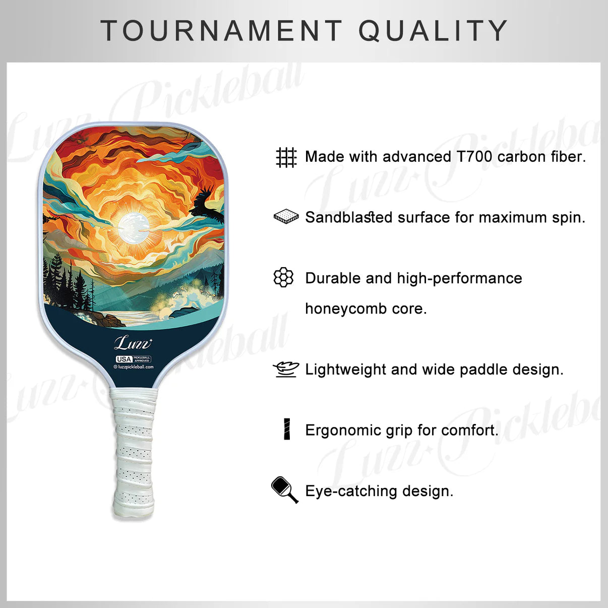 [Pre-Order] Luzzpickleball Sunset Art Original Paddle (16mm) T700 Carbon Fiber