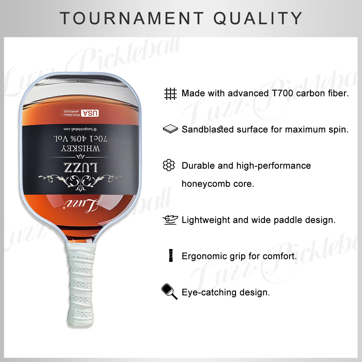 [Pre-Order] Luzzpickleball Whiskey Original Paddle (16mm) T700 Carbon Fiber